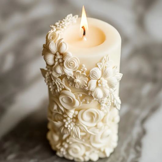 El Yapımı Çiçek Desenli Zarif Dekoratif Mum